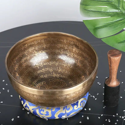 Engraved gold tibetan singing bowl yoga meditation room decor