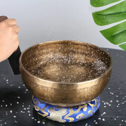 Engraved gold tibetan singing bowl yoga meditation room decor