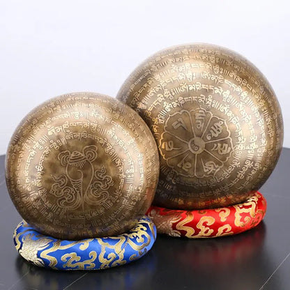 Engraved gold tibetan singing bowl yoga meditation room decor