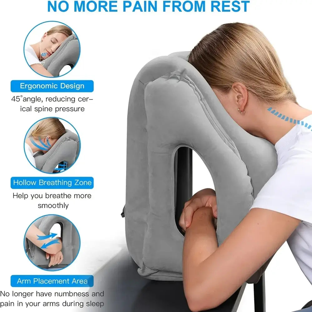 Ergonomic gray inflatable travel pillow bedroom neck support