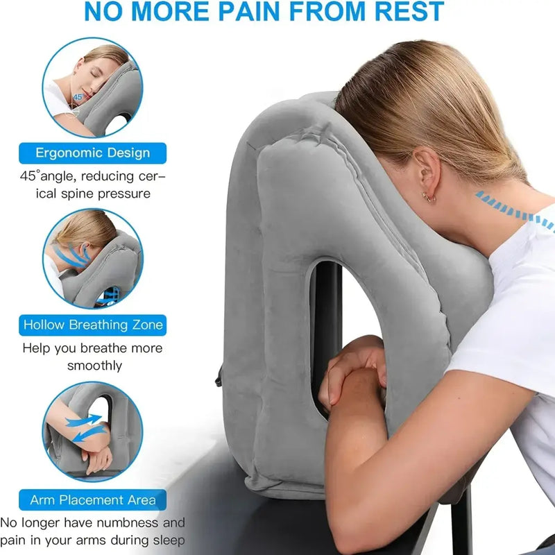 Ergonomic gray inflatable travel pillow bedroom neck support