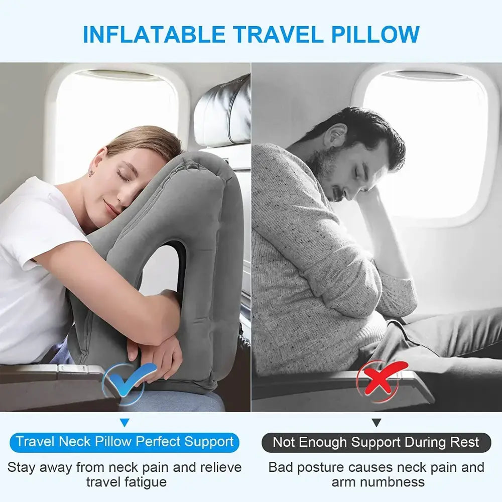 Ergonomic gray inflatable travel pillow bedroom neck support
