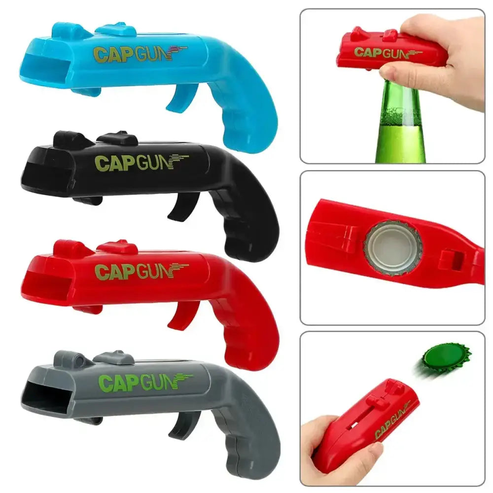 Ergonomic red & gray bottle opener gun for kitchen bar fun