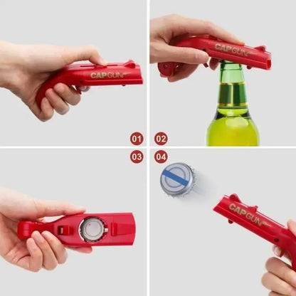 Ergonomic red & gray bottle opener gun for kitchen bar fun