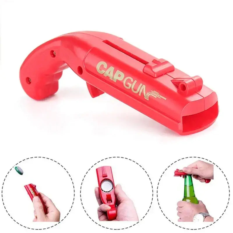 Ergonomic red & gray bottle opener gun for kitchen bar fun