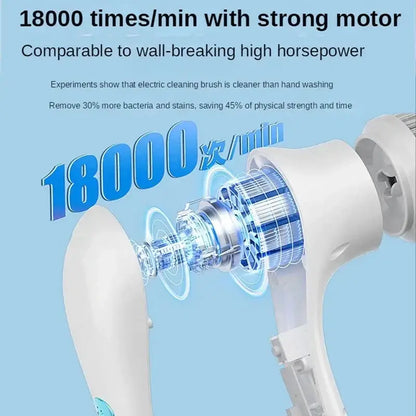Ergonomic white electric cleaning brush for kitchen and bathroom