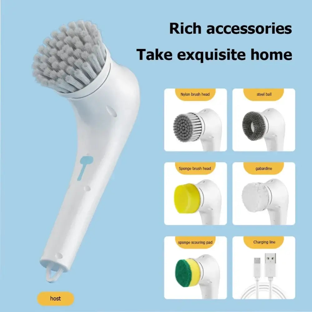 Ergonomic white electric cleaning brush for kitchen and bathroom