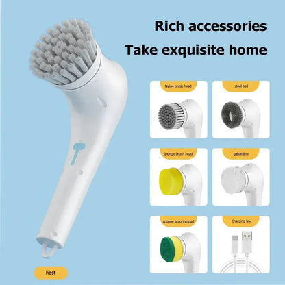Ergonomic white electric cleaning brush for kitchen and bathroom