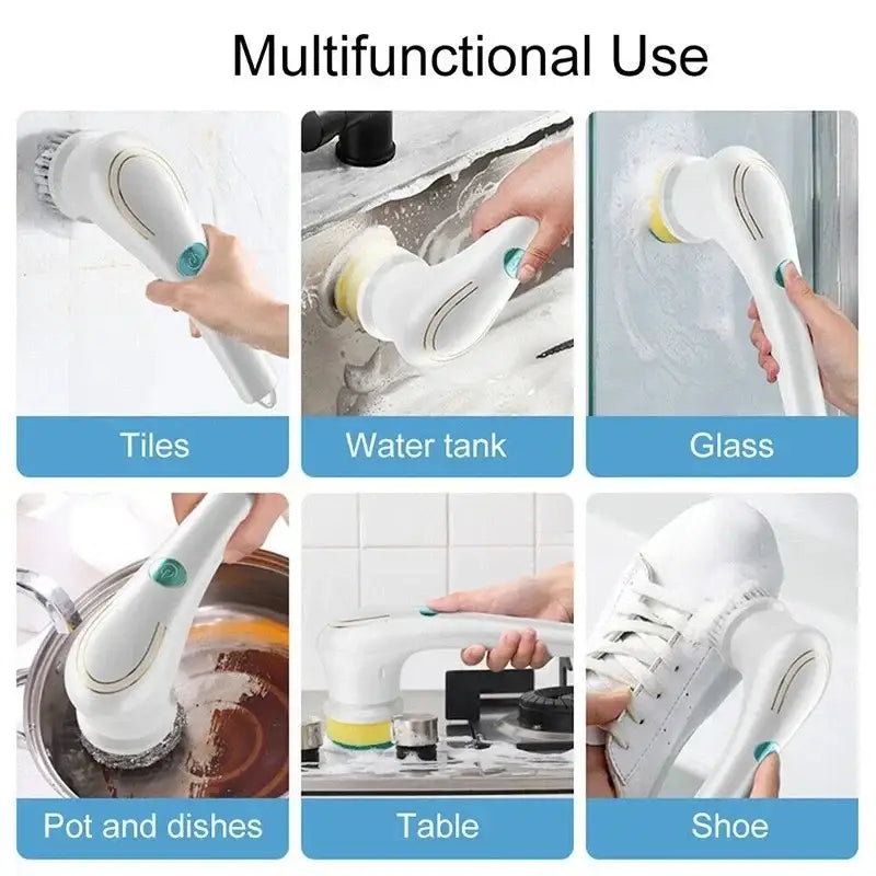 Ergonomic white electric cleaning brush for kitchen and bathroom