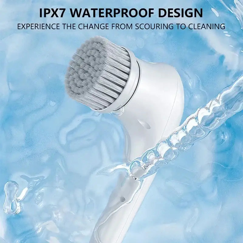 Ergonomic white electric cleaning brush for kitchen and bathroom