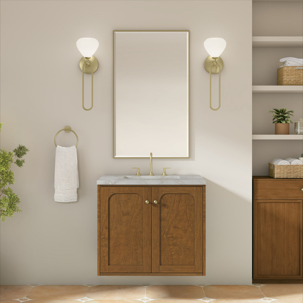 James Martin Laurent 30" Dual Mount Single Bathroom Vanity, Honey Oak