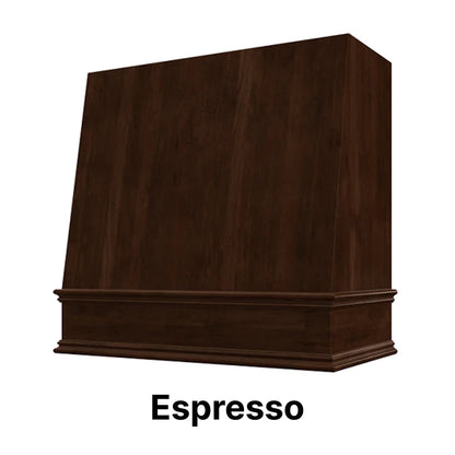 Wood Range Hood With Angled Front and Decorative Trim - 30", 36", 42", 48", 54" and 60" Widths Available