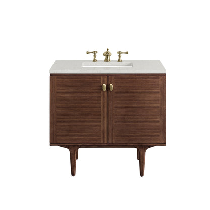 James Martin Amberly 36" Dual Mount Single Bathroom Vanity, Mid-Century Walnut