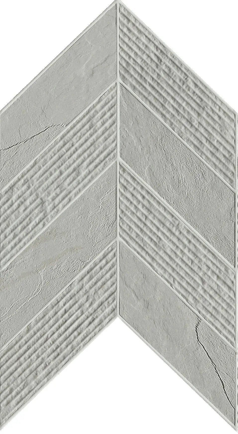Essence Montauk Grey Mosaic Chevron 3d Slate Look Porcelain Tiles 7.44x10