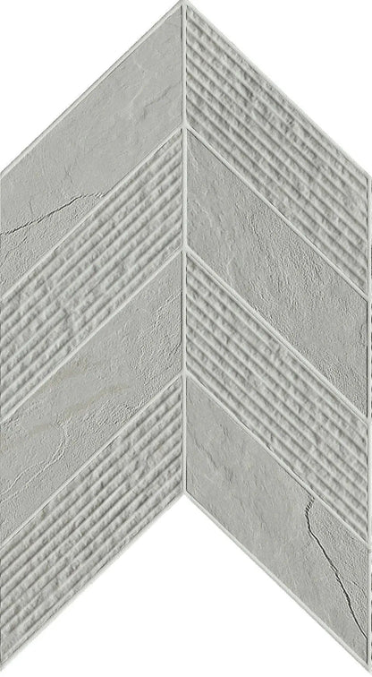 Essence Montauk Grey Mosaic Chevron 3d Slate Look Porcelain Tiles 7.44x10