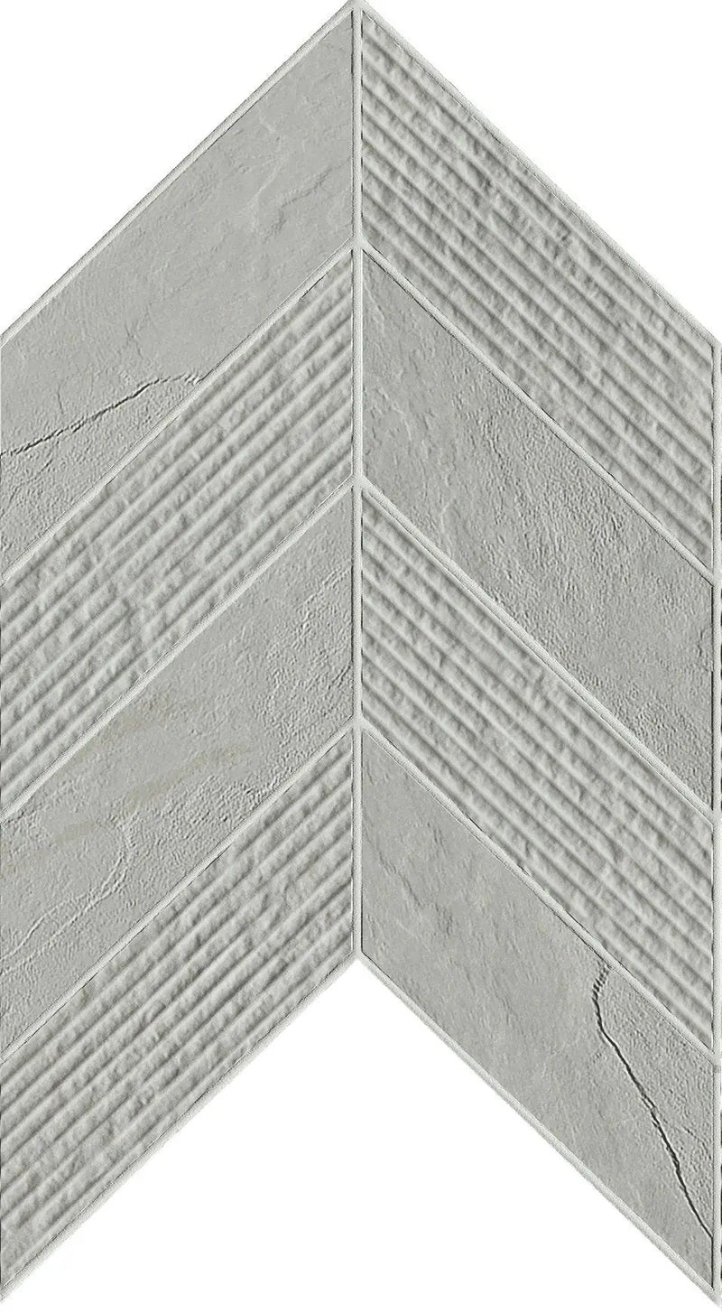 Essence Montauk Grey Mosaic Chevron 3d Slate Look Porcelain Tiles 7.44x10