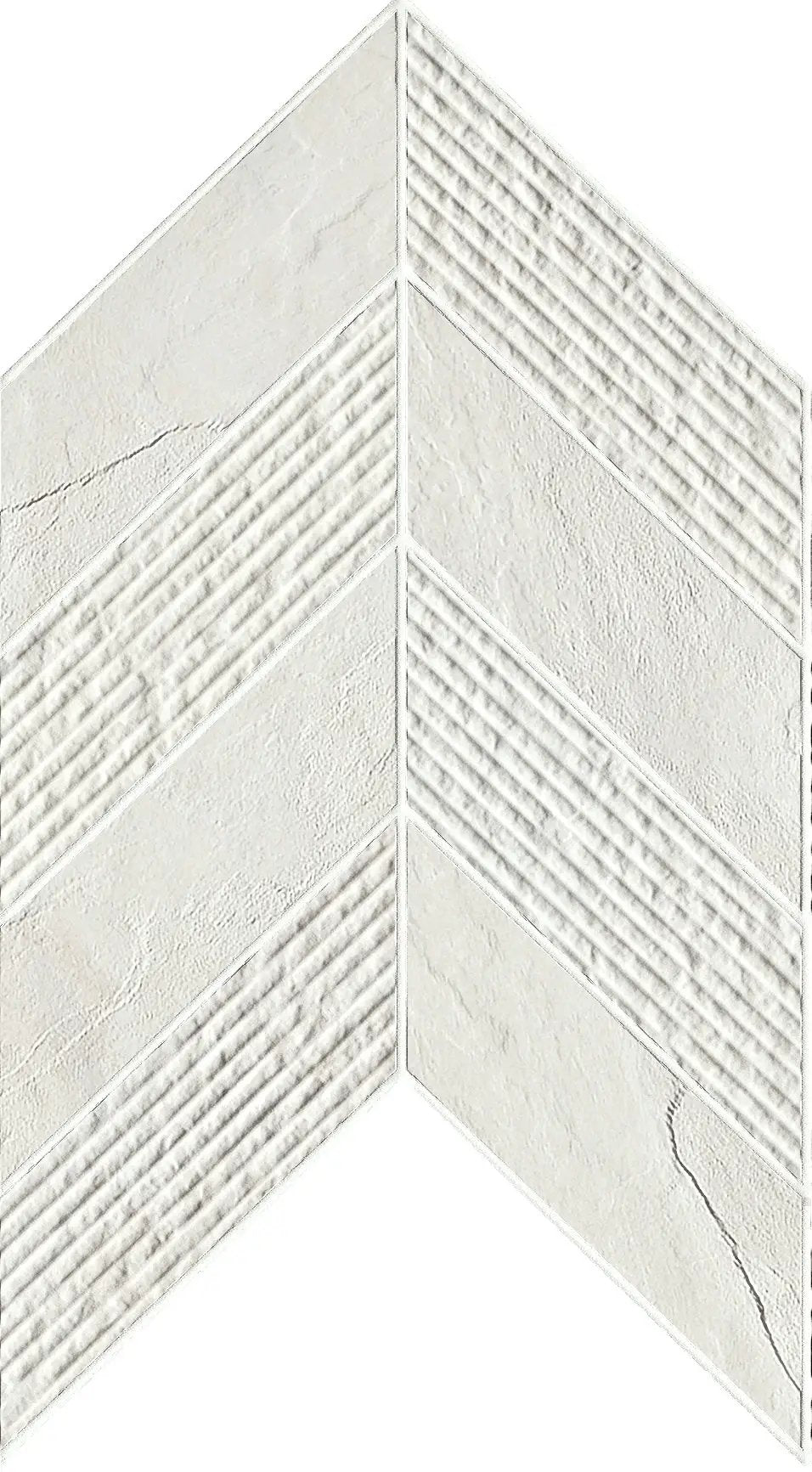 Essence Montauk White Mosaic Chevron 3d Slate Look Porcelain Tiles 7.44x10