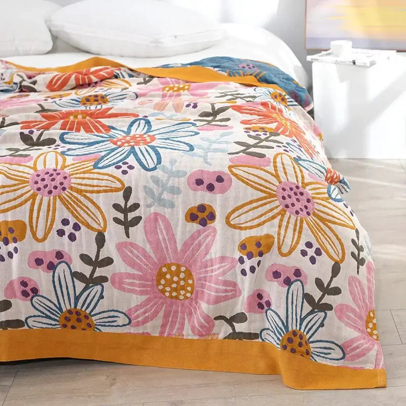 Ethnic cotton blanket mustard & navy paisley quilt bedroom throw