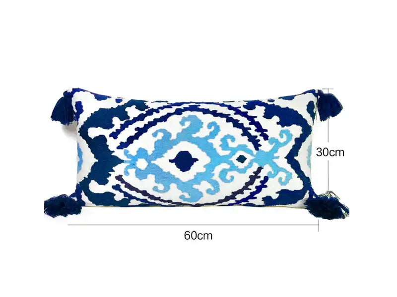 Ethnic embroidered floral pillow cover with tassels living room decor