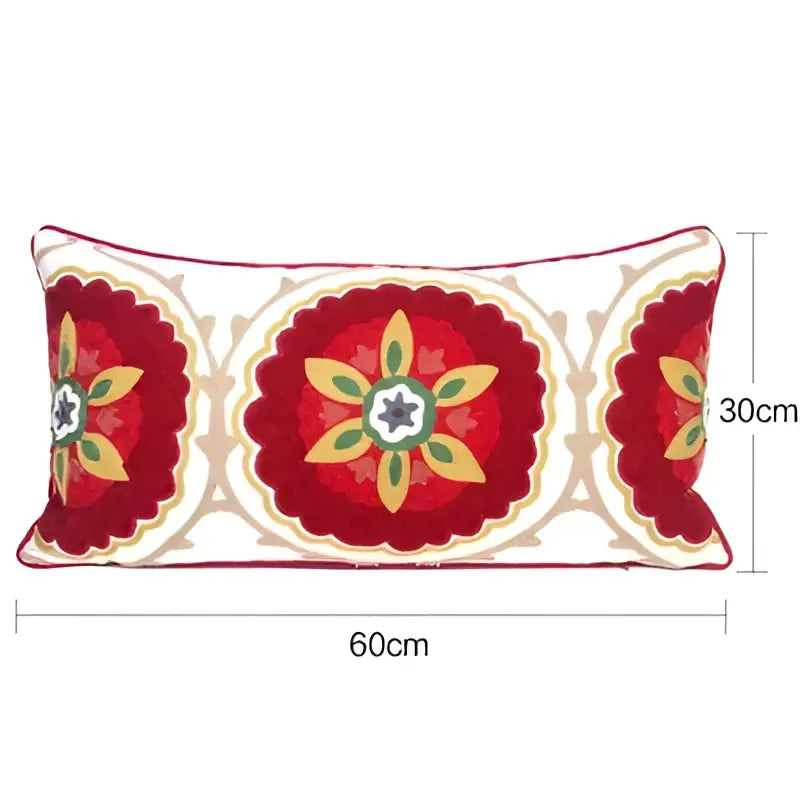 Ethnic embroidered floral pillow cover with tassels living room decor