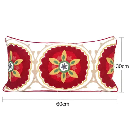 Ethnic embroidered floral pillow cover with tassels living room decor