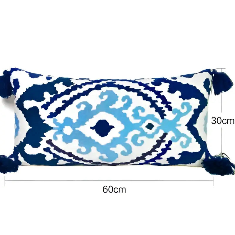 Ethnic embroidered floral pillow cover with tassels living room decor