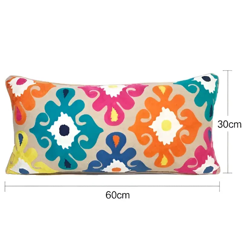Ethnic embroidered floral pillow cover with tassels living room decor