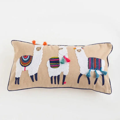 Ethnic embroidered floral pillow cover with tassels living room decor