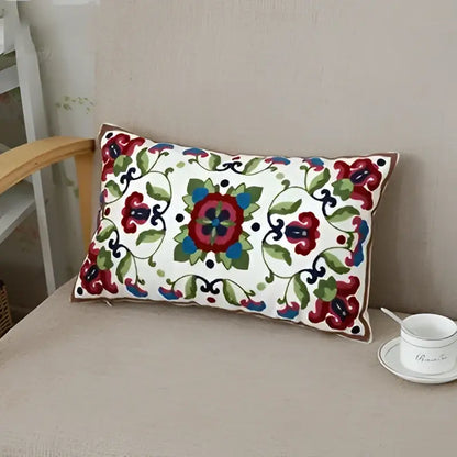 Ethnic floral canvas cotton embroidered pillow case living room decor