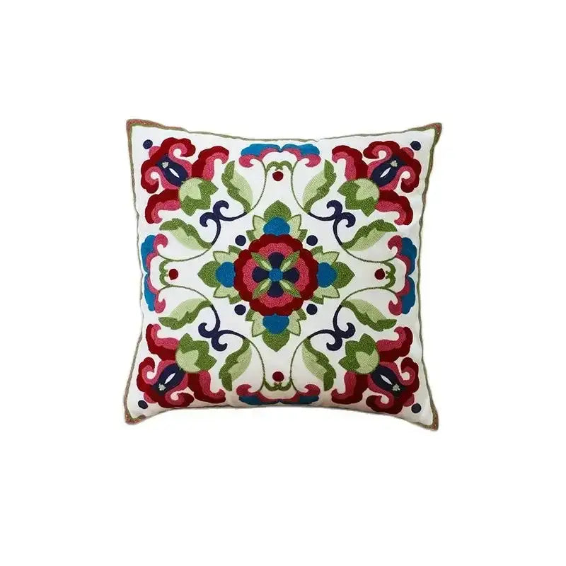 Ethnic floral canvas cotton embroidered pillow case living room decor