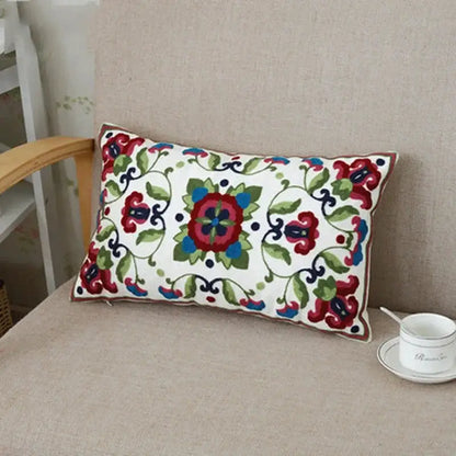 Ethnic floral canvas cotton embroidered pillow case living room decor