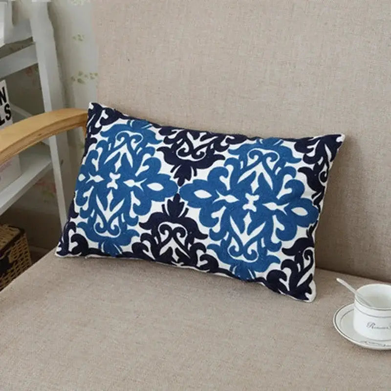 Ethnic floral canvas cotton embroidered pillow case living room decor