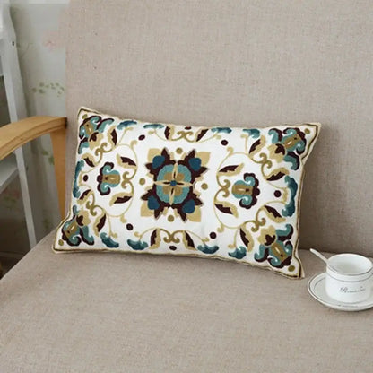 Ethnic floral canvas cotton embroidered pillow case living room decor