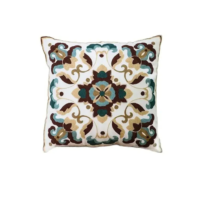 Ethnic floral canvas cotton embroidered pillow case living room decor