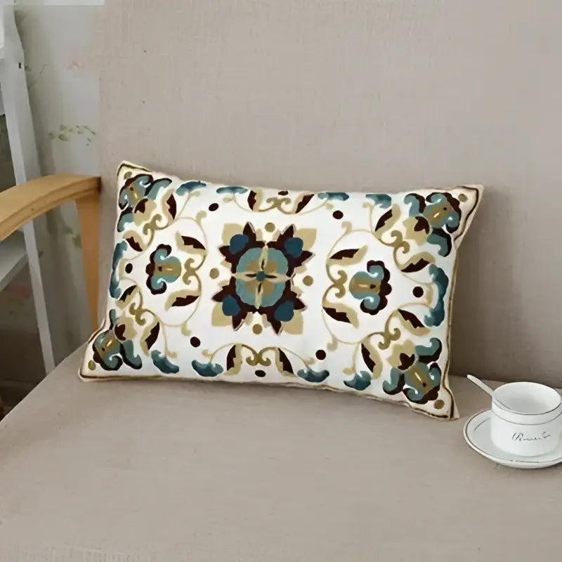 Ethnic floral canvas cotton embroidered pillow case living room decor