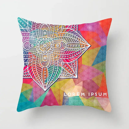 Ethnic geometric square pillowcase teal & gold living room decor