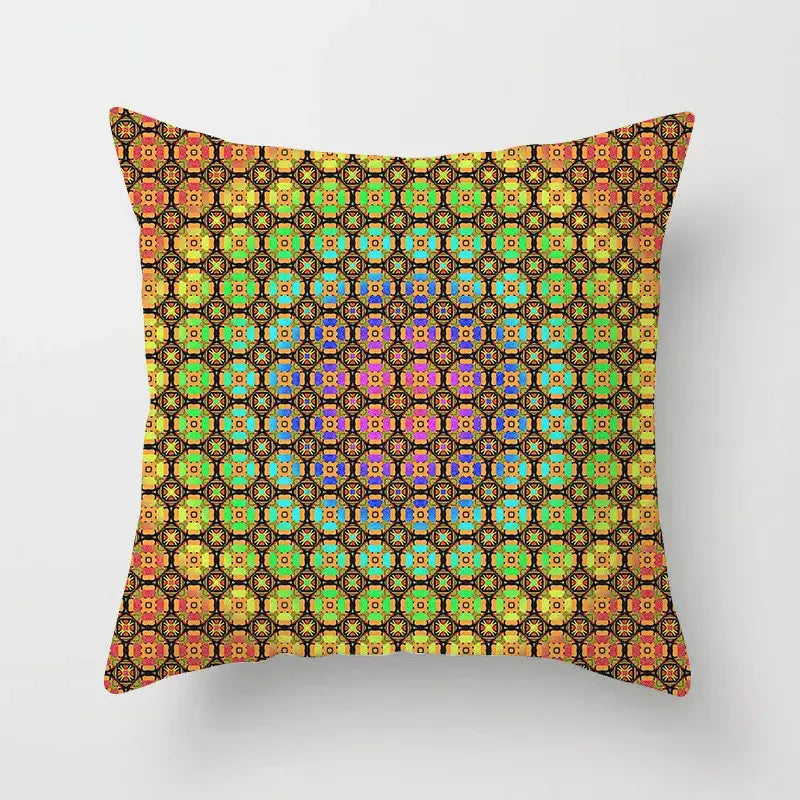 Ethnic geometric square pillowcase teal & gold living room decor
