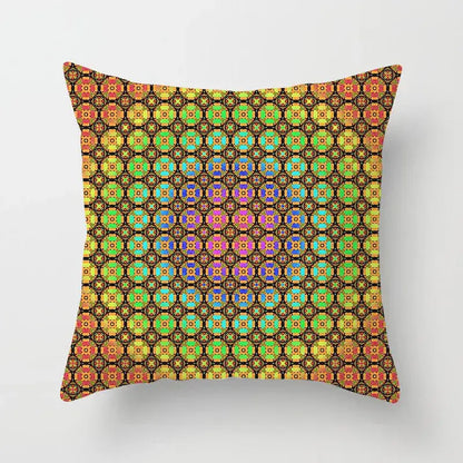 Ethnic geometric square pillowcase teal & gold living room decor