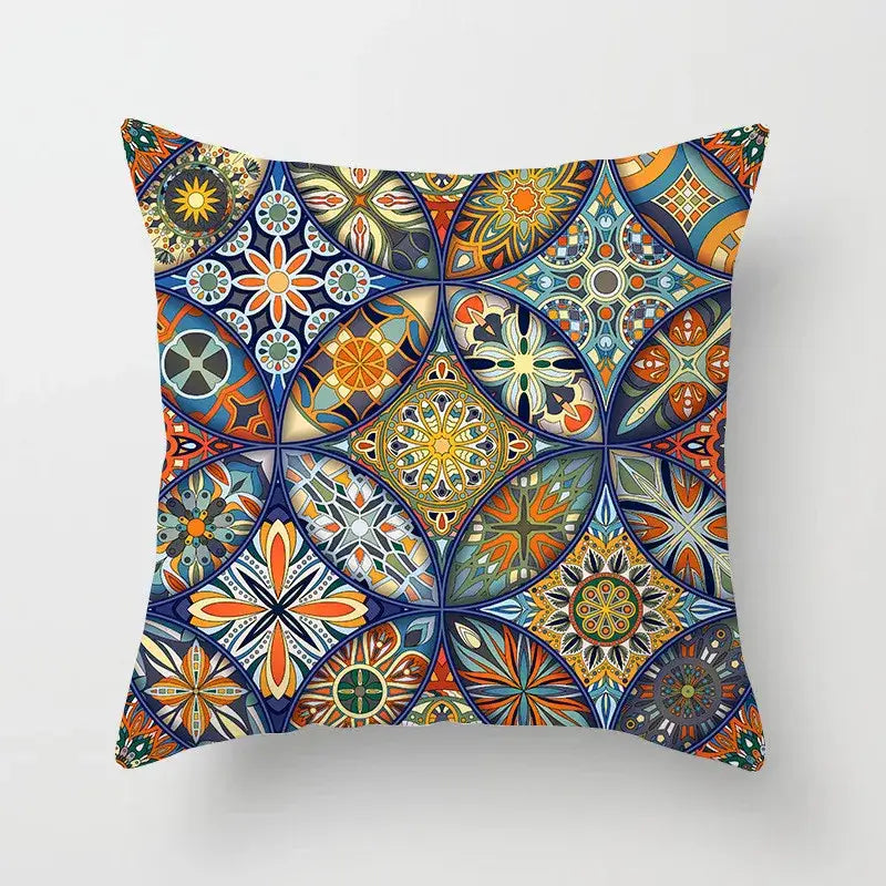 Ethnic geometric square pillowcase teal & gold living room decor