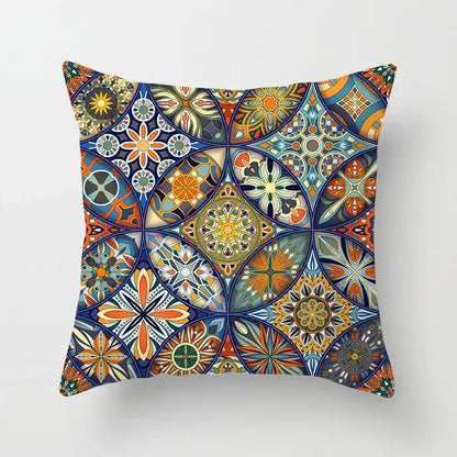 Ethnic geometric square pillowcase teal & gold living room decor