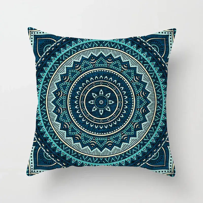 Ethnic geometric square pillowcase teal & gold living room decor