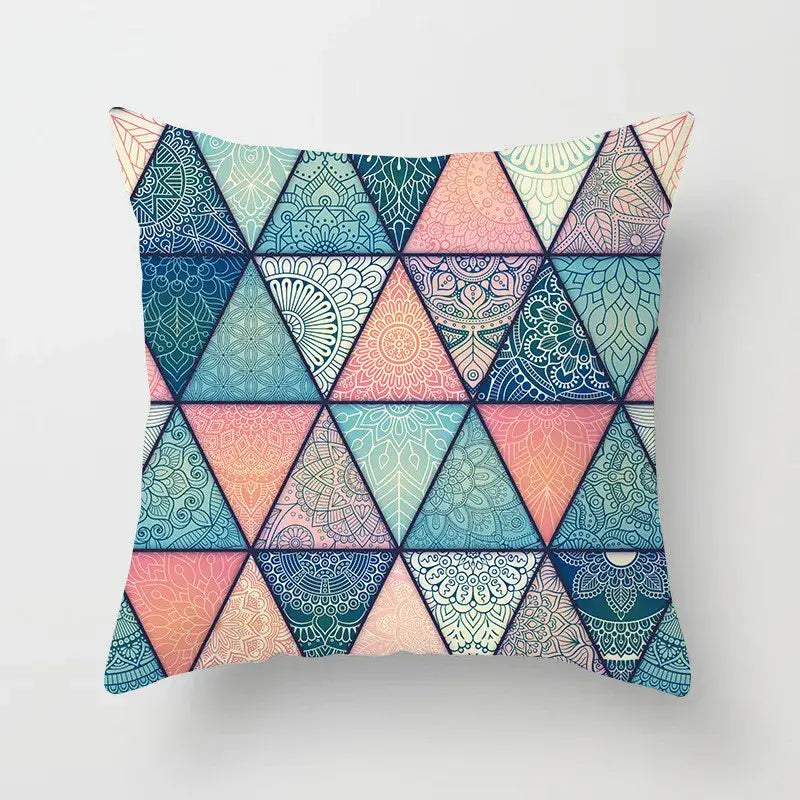Ethnic geometric square pillowcase teal & gold living room decor