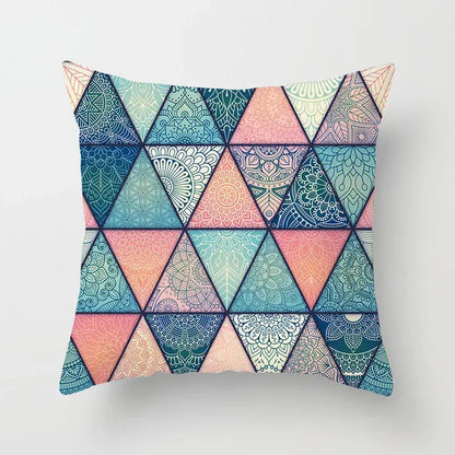 Ethnic geometric square pillowcase teal & gold living room decor
