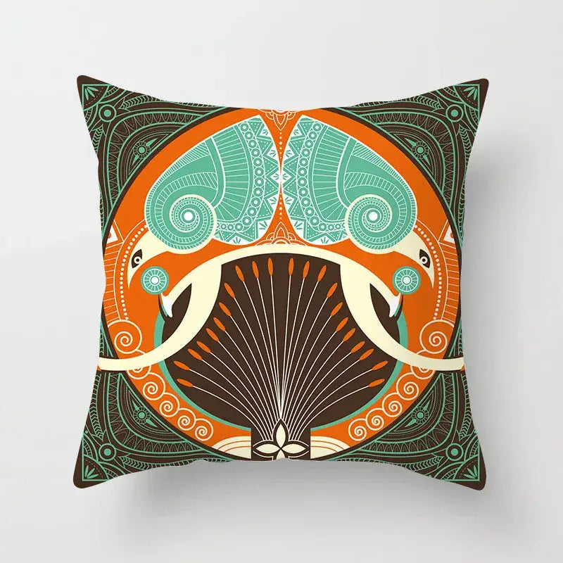 Ethnic geometric square pillowcase teal & gold living room decor