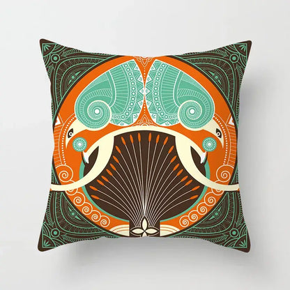 Ethnic geometric square pillowcase teal & gold living room decor