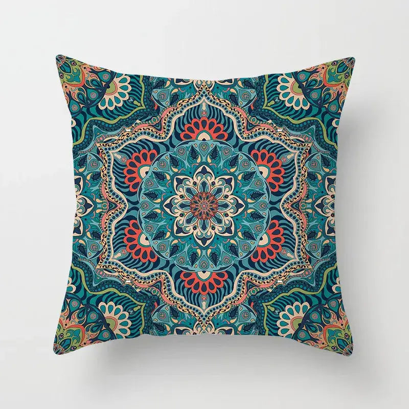 Ethnic geometric square pillowcase teal & gold living room decor