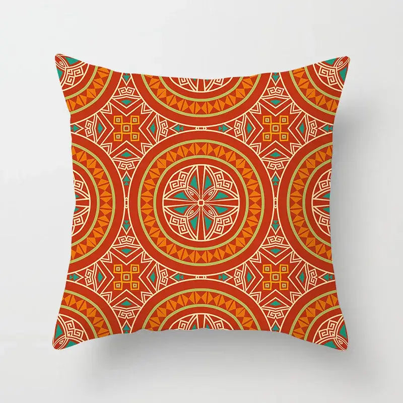 Ethnic geometric square pillowcase teal & gold living room decor