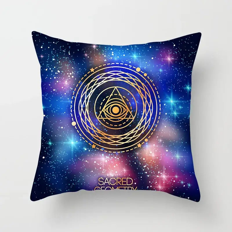 Ethnic geometric square pillowcase teal & gold living room decor