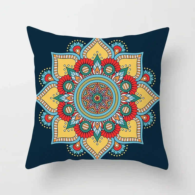 Ethnic geometric square pillowcase teal & gold living room decor