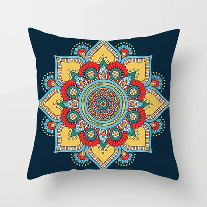 Ethnic geometric square pillowcase teal & gold living room decor